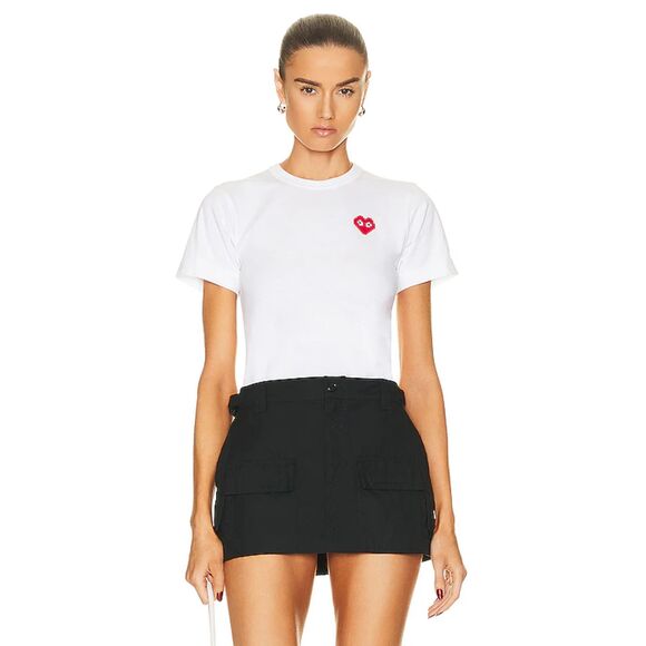 COMME DES GARCONS Top Womens Small White Pullover Crew Fitted Logo Heart INVADER - Picture 1 of 9